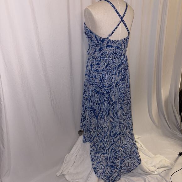 BOSTON PROPER Blue White Paisley Print Boho High Low Sundress Size 8 EUC - Picture 6 of 13